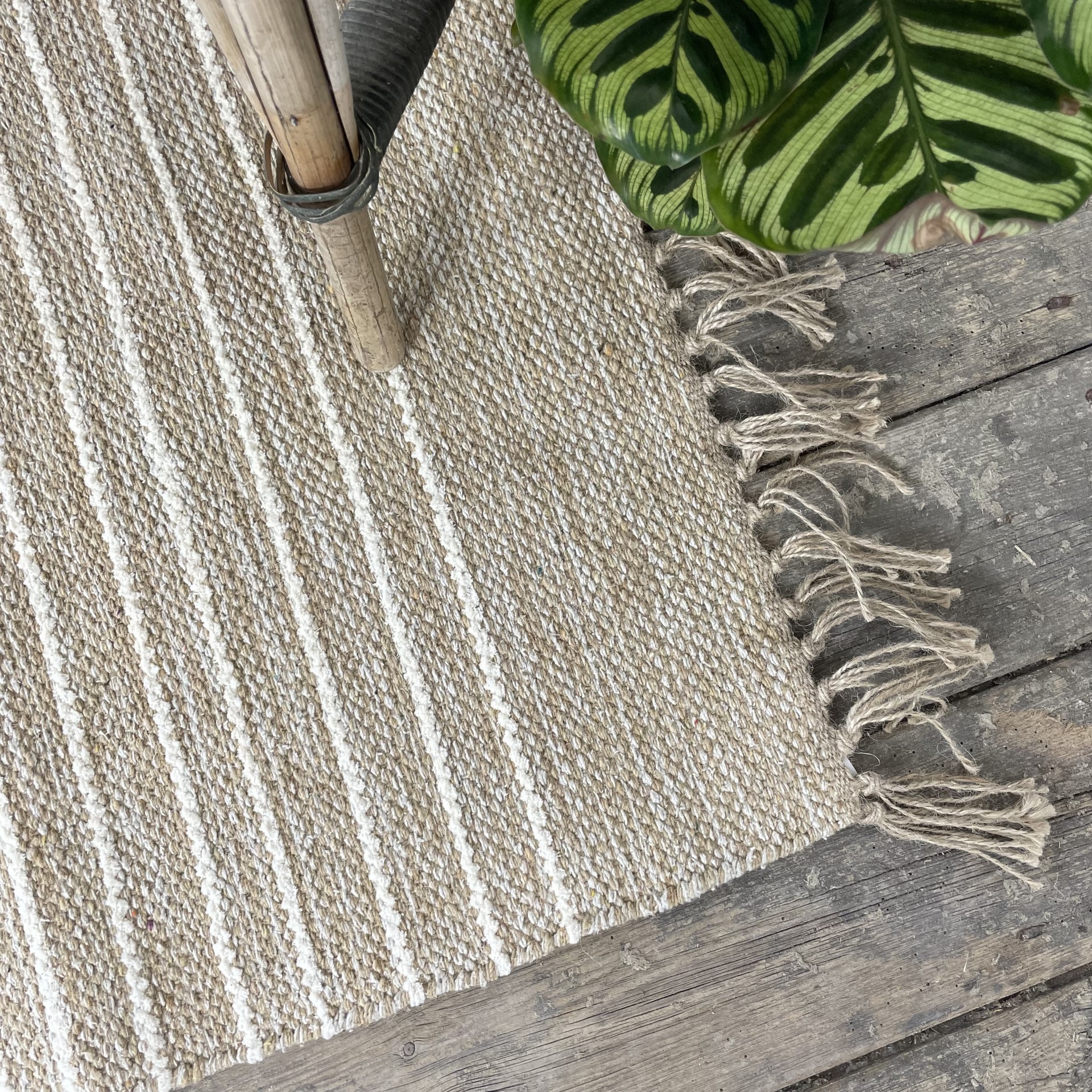 Cotton Jute Brown Tone Rugs Neutral Stripe 5 Sizes Fair Trade